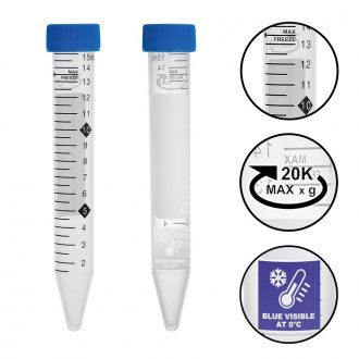 ProSeries™ High-Performance Centrifuge Tubes with FreezeTech™ Temperature Indicator, Sterile, 15 mL, 20 Resealable Bags of 25 (500 tubes total)