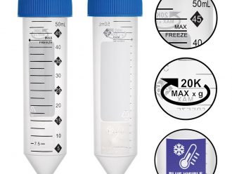 ProSeries™ High-Performance Centrifuge Tubes with FreezeTech™ Temperature Indicator, Sterile, 50 mL, 20 Eco-Plastic Racks of 25 (500 tubes total)