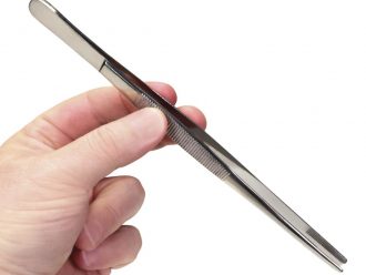 Specimen Forceps, Stainless Steel, Straight, 8 in