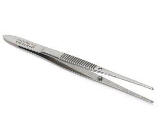 Fine Tissue Forceps, Stainless Steel, 1 x 2 Teeth, Straight, 4 in