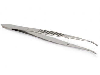 Fine Tissue Forceps, Stainless Steel, 1 x 2 Teeth, Curved, 4 in