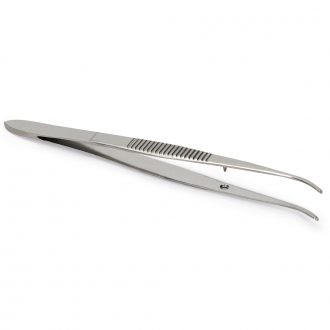 Fine Tissue Forceps, Stainless Steel, 1 x 2 Teeth, Curved, 4 in