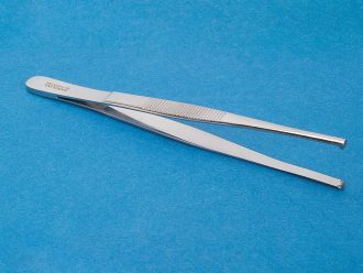 Tissue Forceps, Stainless Steel, 1 x 2 Teeth, Straight, 5 1/2 in