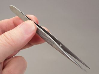 Microdissection Forceps, Stainless Steel, Ribbed Handle, Fine Points, Straight, 4''