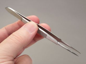 Microdissection Forceps, Stainless Steel, Ribbed Handle, Extra-Fine Points, Straight, 4-1/4''