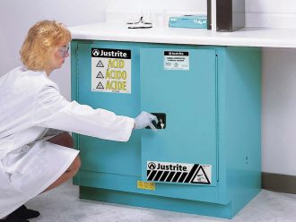 Justrite® Corrosives/Acids Cabinet, Self-Closing Doors, 22 gal