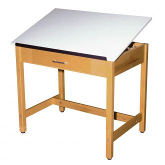Drawing Table with Center Drawer, 36'' H, 1-Piece Adjustable Top