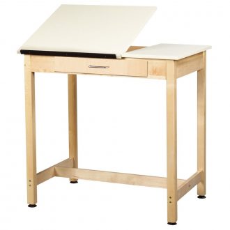 Drawing Table with Center Drawer, 36'' H, 2-Piece Adjustable Top