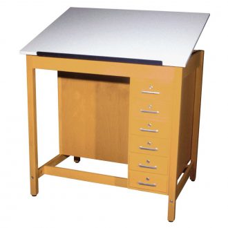 Drafting/Art Table with Drawer Box and Board Storage, 1-Piece Adjustable Top