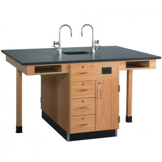 4-Student Double-Sided Service Center with Cupboard and Drawers