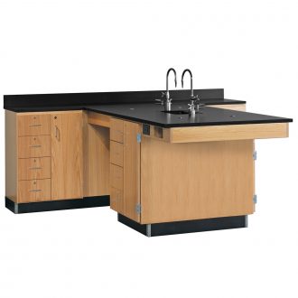 Perimeter Workstation with 4 Drawers Beside Doors on All Cabinets