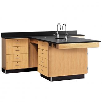 Perimeter Workstation with 4 Full-Width Drawers on All Cabinets