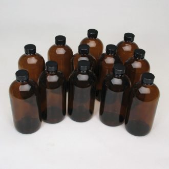 Wheaton Redi-Pak Amber Boston Rounds with Caps, 16 oz (500 mL), Case of 12